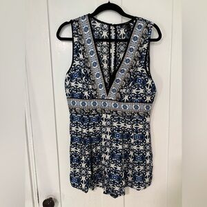 Blue and White Floral Sleeveless romper